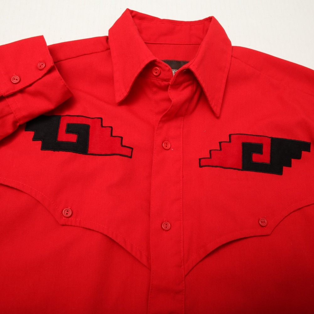 Red Vintage Western Casual Button Down Shirt